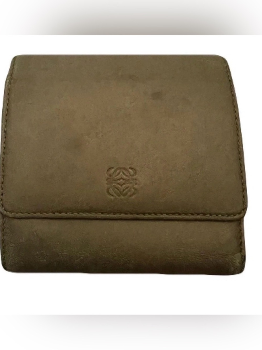 Vintage Loewe Luxury Trifold Wallet Made in Madrid Spain Khaki Beige Leather